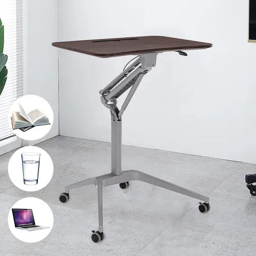 Vista 5 de Escritorio para computadora de pie con ruedas de altura ajustable, mesa de oficina móvil para portátil, estación de trabajo portátil rectangular