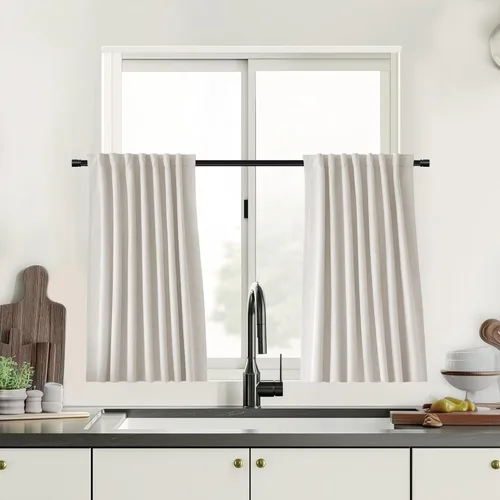 Vista 31 de UHITECH Cortinas opacas cortas de 24 pulgadas de largo para sala de estar, juego de 2 paneles con pestaña trasera, bolsillo para barra, cortinas