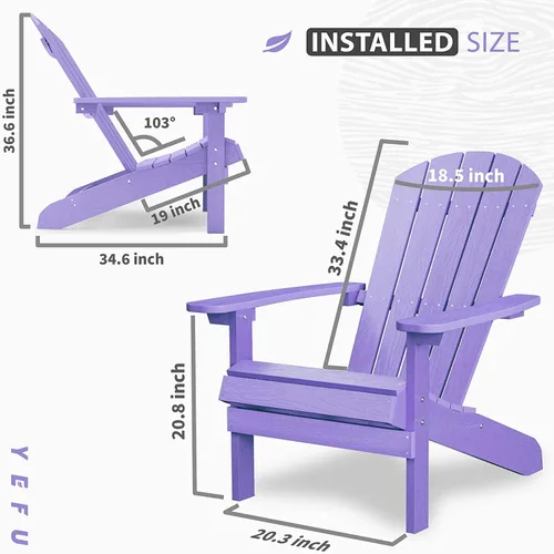 Vista 3 de YEFU Silla Adirondack de plástico resistente a la intemperie, sillas de patio de 5 escalones, fácil instalación, se ve exactamente como madera real