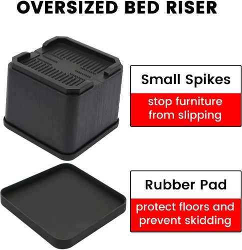 Vista 3 de MYMULIKE Paquete de 8 elevadores de cama de gran tamaño, elevadores de muebles resistentes de 4 pulgadas que soportan hasta 6000 libras, bloques
