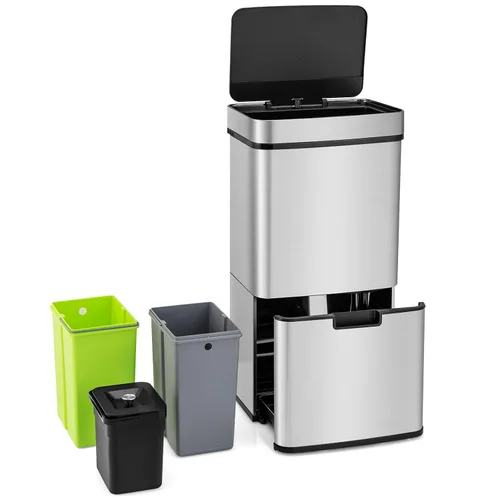 S AFSTAR Cubo de basura de cocina de 19 galones, cubo de basura clasificado con sensor de movimiento con cubos interiores extraíbles, tapa de cierre