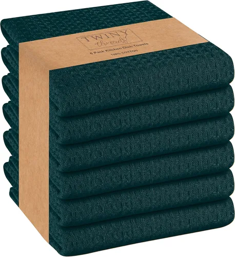 Vista 14 de TWINY - Juego de 6 toallas de cocina, 100% algodón suave, tejido de gofre, paños de cocina y platos con lazo para colgar, reutilizables para Beige