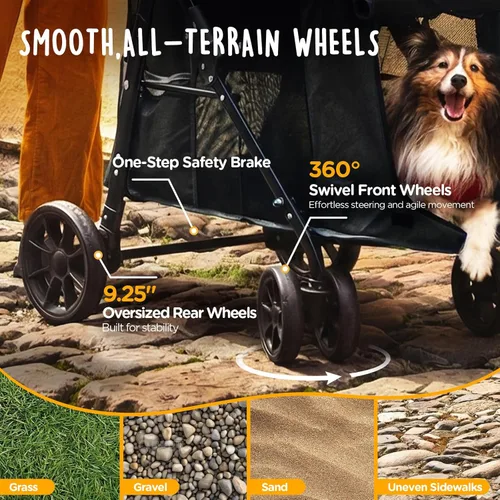 Vista 5 de CANINE CANYON Scout - Cochecito para mascotas, diseño de 4 ruedas para perros pequeños/medianos, plegable con un botón, ventanas y persianas