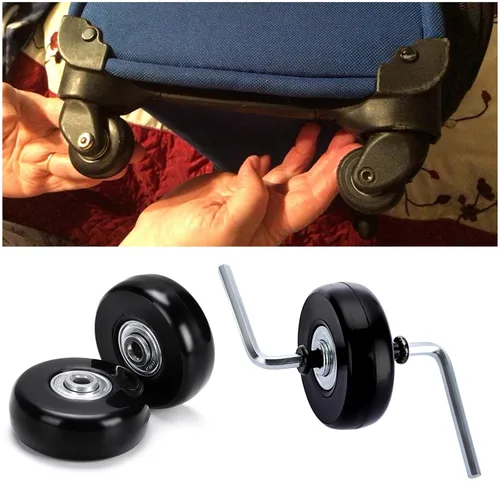 Vista 8 de OwnMy Juego de 4 ruedas de equipaje de 45mm x 18mm de repuesto, ruedas de maleta silenciosas de repuesto con tornillos negros, ejes, rodamientos