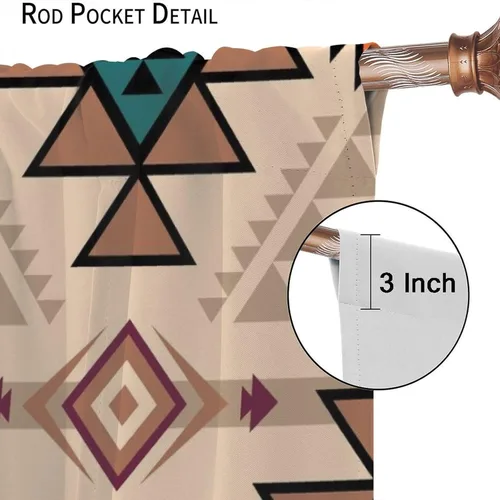 Vista 125 de Cortinas con patrón geométrico tribal, estilo suroeste, azteca, rústico, occidental, nativo americano, opacas, con bolsillo para barra, decoración