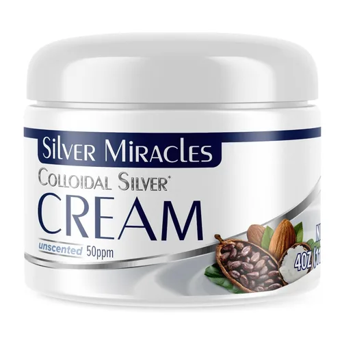 Silver Miracles Crema de plata coloidal – 4 oz – Crema curativa de la piel de plata coloidal – Sin aroma y tinte – Hidrata la piel seca – Hecho con