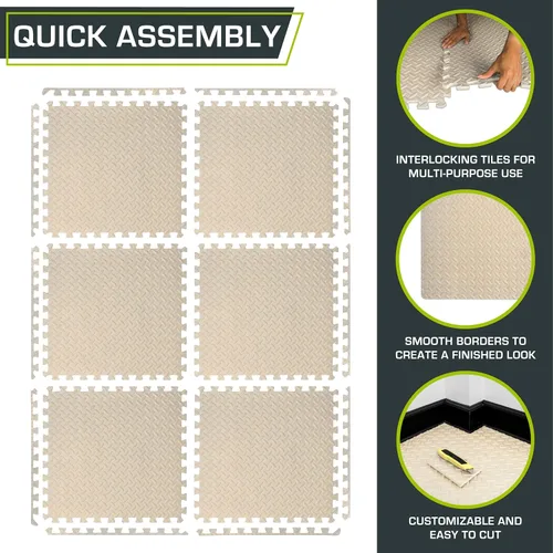 Vista 6 de ProsourceFit - Tapete de ejercicio tipo rompecabezas de ½ pulgada, losetas de espuma EVA entrelazadas para gimnasio en casa, para niños, crema, 24 x