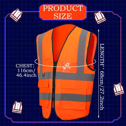 Vista 2 de Funtery Chaleco de caza naranja de alta visibilidad, chaleco de caza con cremallera y bolsillo, ropa de construcción con rayas reflectantes
