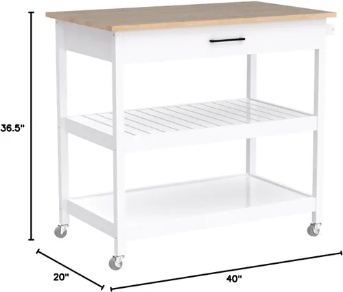 Vista 10 de Yaheetech Carrito de cocina con cajón y estantes de almacenamiento, carrito con parte superior de bambú sobre ruedas para comedor, 40 pulgadas