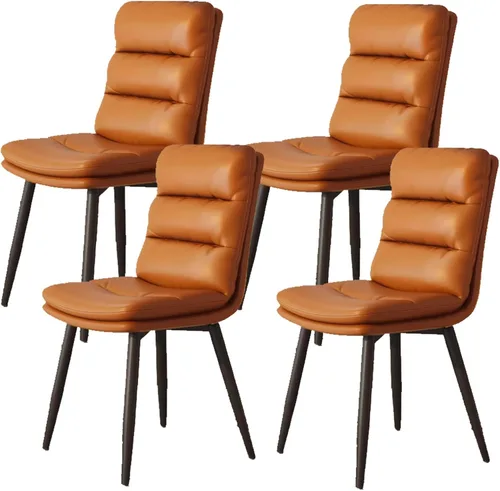 Vista 19 de Upholstered Dining Chairs Set of 4, Leather Kitchen Chair with Metal Legs, Dining Room Kitchen Chair with Back for Brown