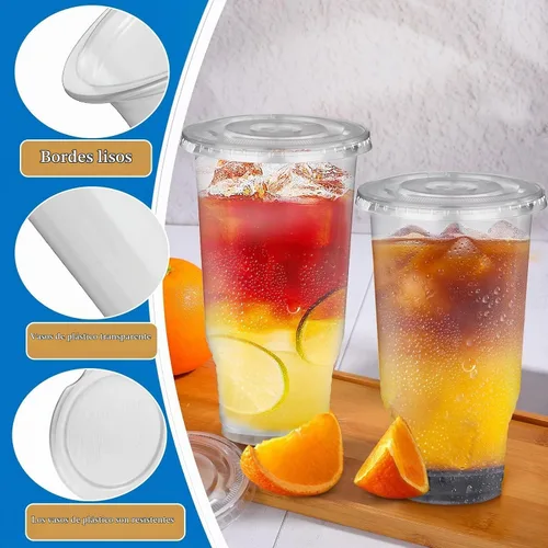 Vista 3 de Vasos de plástico transparente de 32 onzas con tapas, paquete de 30 vasos desechables para fiestas