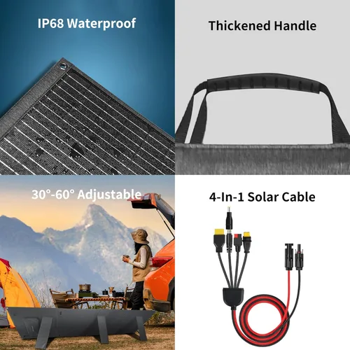 Vista 7 de Panel solar portátil de 400W para generador de estación de energía, cargador de panel solar plegable de 400 vatios con salida MC4, conector DC