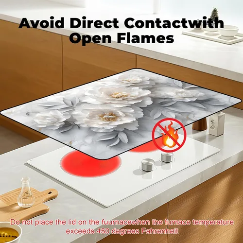Vista 3 de Cubierta de estufa de vidrio resistente al calor con revestimiento de goma antideslizante – Protector de estufa eléctrica de 28.5x20.5 pulgadas