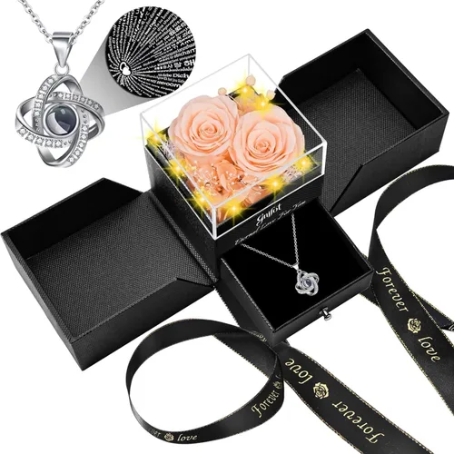 Vista 14 de 2 Rosa Preservada de Regalo para Mujeres - Rosa Eterna con Collar "Te Amo" - Regalos Románticos de Cumpleaños para Novia, Mamá, Esposa, Abuela