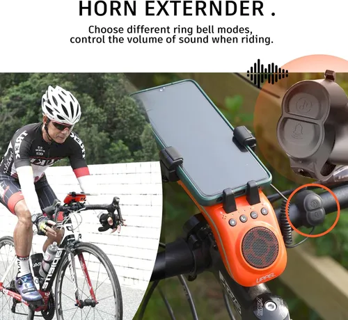 Vista 7 de UPPEL Altavoz Bluetooth para Bicicleta, Soporte Multifuncional para Teléfono de Bicicleta 10 en 1 - Luz LED - Banco de Energía - Bocina de Bicicleta