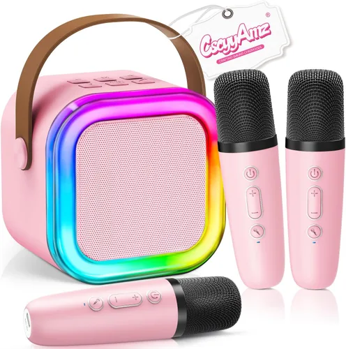 Mini máquina de karaoke mejorada con 3 micrófonos inalámbricos para niños y niñas - Altavoz de fiesta de karaoke, regalos de Navidad y cumpleaños