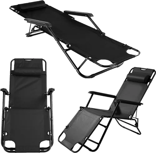 Tumbona plegable para exteriores, tumbona de patio, silla de playa reclinable, silla de playa, patio, piscina, césped, silla reclinable (negro)