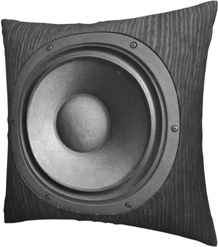 Vista 2 de Juego de 2 fundas de almohada con patrón de altavoces de 18 x 18 pulgadas, fundas de almohada cuadradas con sonido de música y bajos negros