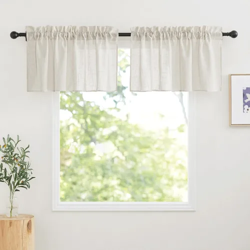 Vista 27 de RYB HOME Cortinas Cortas de Lino con Cenefas Swag - Niveles Semitransparentes para la Parte Superior de Ventanas, Decoración del Hogar con Filtrado