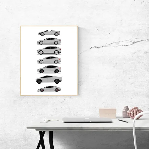 Vista 28 de Custom Car Posters Póster hecho a mano compatible con Tesla Generations e impresión de Roadster, Model S, Model X, Model 3, Model Y, Cyber Truck