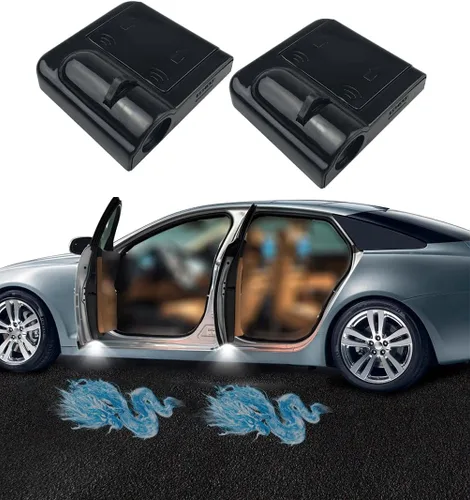Vista 11 de NewL 2 luces LED de bienvenida para puerta de automóvil para alas de fuego, calavera y logotipo, luces proyectoras, luz de sombra fantasma