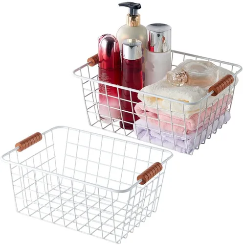 Vista 10 de JUNCHU CHERRY Cesta de almacenamiento de alambre para cocina, paquete de 2 unidades, cesta de accesorios de organización de despensa, cesta