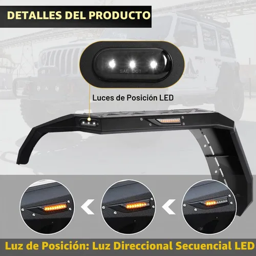 Vista 2 de Acampanados para Jeep 2007-2018 Wrangler JK JKU 2/4-Puertas, Acampanados de acero Hawkley Offroad con luz DRL LED y luces de señal de giro