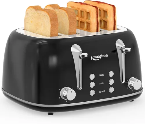 Vista 13 de Tostadoras de 2 rebanadas de acero inoxidable retro con bagel, función de cancelar, descongelar y 6 ajustes de tostado de pan, tostadora de bagel