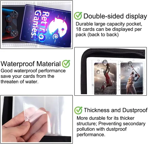 Vista 5 de POKONBOY Paquete de 50 fundas para tarjetas de intercambio de 9 bolsillos, hojas de almacenamiento de tarjetas de intercambio para tarjetas