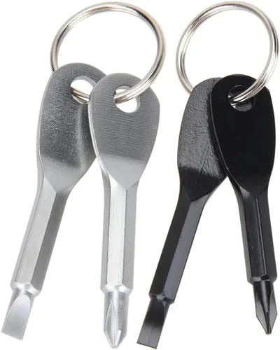 Juego de 2 (4 unidades) Destornillador portátil multifunción llavero mini forma de llave kits de viaje EDC al aire libre destornillador herramienta