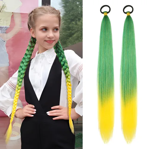 Vista 37 de Paquete de 2 extensiones de cola de caballo trenzada con lazo elástico, lacio, elegante envolvente, extensiones de cola de caballo de 26 pulgadas