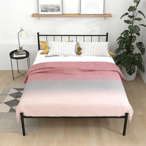 Vista 11 de Base de cama de metal de hierro forjado estilo victoriano con cabecero, marco resistente y base de listones debajo de la cama, espacio