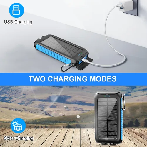Vista 5 de Cargador solar-Power-Bank-49800mAh Cargador de teléfono solar portátil con linterna LED/15W carga rápida USB C impermeable batería externa