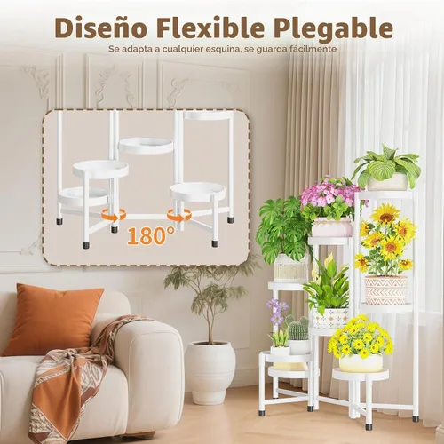 Vista 3 de LASZOLA Soporte alto plegable para plantas de 5 niveles para múltiples macetas grandes, estante ajustable de metal resistente para esquinas