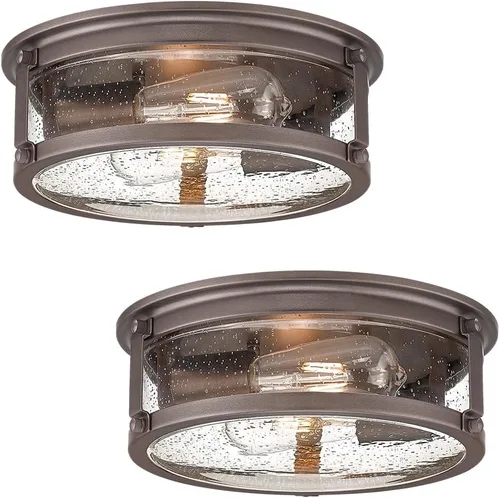 Vista 10 de Lámpara de techo negra de montaje empotrado, lámpara de techo de jaula de metal de 2 luces, lámpara industrial de montaje empotrado con pantalla