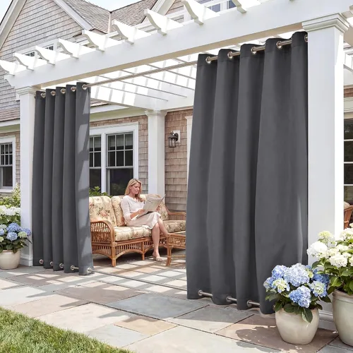 Vista 32 de RYB HOME Cortinas resistentes al viento para exteriores, cortinas opacas impermeables con aislamiento térmico para patio, porche, glorieta, pérgola
