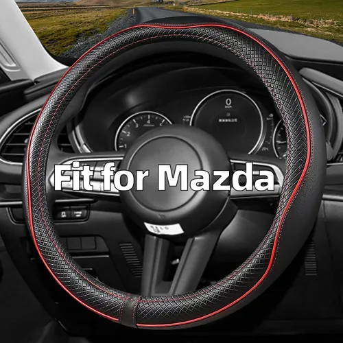 Vista 4 de Funda de volante de automóvil para Mazda, compatible con Mazda 3, Mazda 6, Mazda 5, CX-50, accesorios automáticos para Mazda, cuero premium, diseño