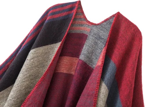 Vista 129 de Urban CoCo Poncho de colores para mujer, chal con frente abierto, color en bloques