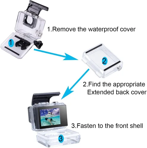 Vista 7 de Suptig Pantalla LCD de 2.0 pulgadas LCD BacPac pantalla no táctil para Gopro Hero 4 Hero 3+ Hero 3 Hero 2 con cubierta trasera impermeable