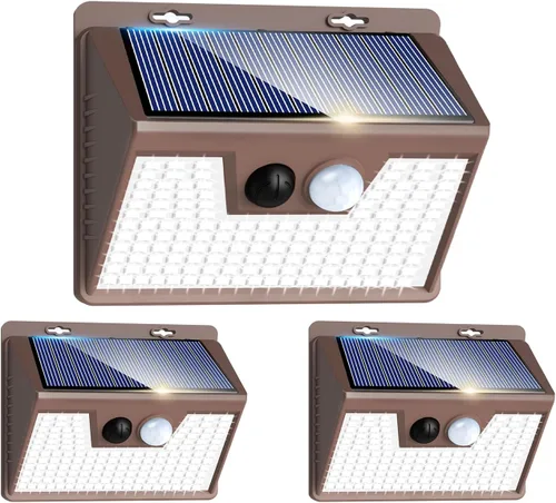 Vista 44 de Peasur Luces Solares para Exteriores con Sensor de Movimiento, 140 LED Luz Solar Alimentada por Energía Solar para Cerca Impermeable, 3 Modos