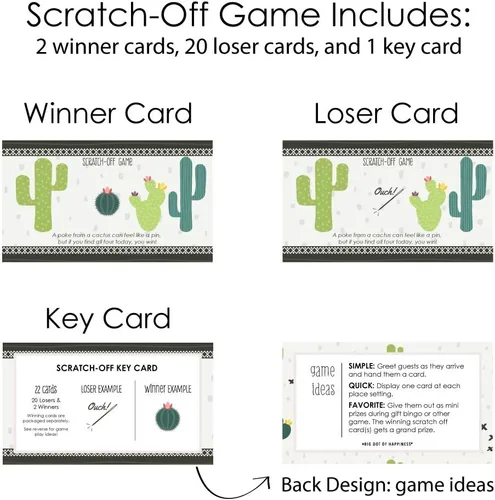 Vista 5 de Big Dot of Happiness Prickly Cactus Party - Juego de tarjetas para raspar para fiesta - 22