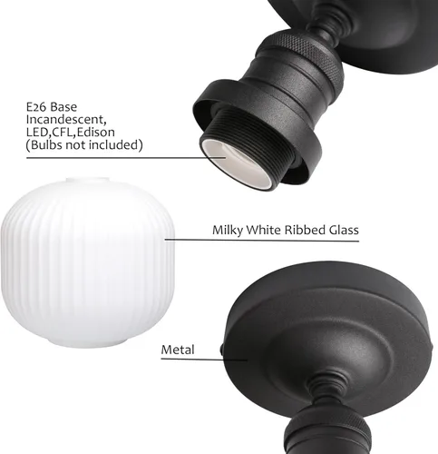 Vista 5 de Pathson Vintage Flush Mounted Ceiling Light with Milk White Glass, Modern Ceiling Lamp Fixture for Farmhouse Hallway Foyer Loft Living Room Bedroom
