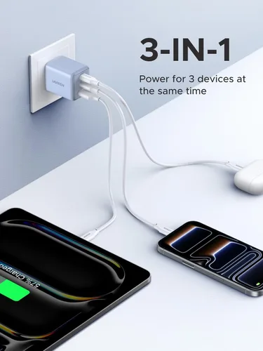 Vista 2 de UGREEN 3-Port 30W USB C Charger, GaN II Compact iPhone Charger Fast Charging, Type C Power Adapter for iPhone 17/16/15 Series, Galaxy S26/S25/24