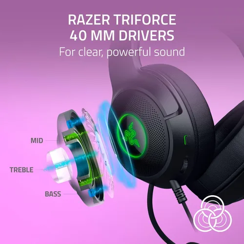 Vista 5 de Razer Kraken Kitty V2 Auriculares USB con cable orejas de gatito RGB Chroma - Iluminación reactiva de transmisión - Micrófono cardioide HyperClear