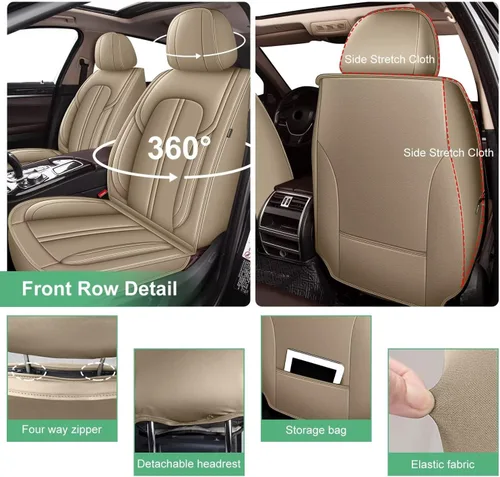 Vista 2 de 2 fundas de asiento delantero para Cadillac XT6 2020-2024 2025, de piel sintética, impermeables, protectores de cojín compatibles con bolsa de aire