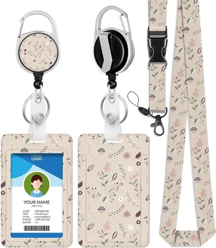 Vista 177 de Portatarjetas blanco con cordón para tarjetas de identificación, carrete retráctil negro con clip de mosquetón, tarjetero de identificación