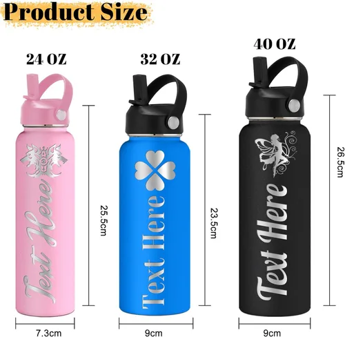 Vista 4 de Botella de agua personalizada para niños, botellas aisladas personalizadas de 24 onzas, botella de agua con nombre grabado personalizado