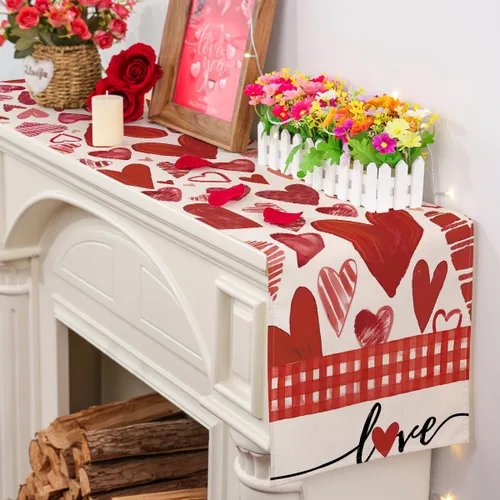 Vista 5 de Siilues Camino de mesa para el día de San Valentín, decoración del día de San Valentín, decoración roja de San Valentín para mesa de temporada dulce