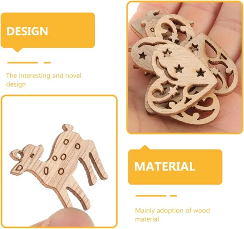 Vista 7 de EXCEART Decoraciones de Navidad, 100 piezas de adornos de madera de Navidad, rebanadas de madera sin terminar, decoración colgante para árbol