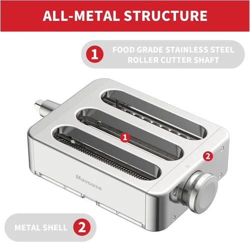 Vista 3 de Juego de accesorios para pasta totalmente de metal 3 en 1 para batidora de pie KitchenAid, incluye rodillo de lámina de pasta, cortador